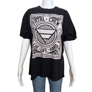 Fatal Crew Live Life Hard Black Graphic T-Shirt Size Large